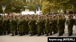 Митинг, посвященный проводам российским военнослужащих 47-й мотострелковой дивизии на войну в Украине. Севастополь, Крым. 27 сентября 2022