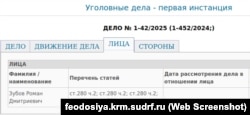 Информация о рассмотрении уголовного дела в отношении жителя Феодосии Романа Зубова