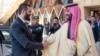 Saudi Crown Prince Mohammed bin Salman greets Syria's interim president, Ahmad al-Sharaa, at the royal palace in Riyadh on February 2.